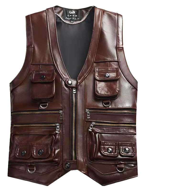 Motorcycle Gear Vest - เสื้อกั๊กหนังแท้สำหรับผู้ชาย, เสื้อกั๊ก2023หนังวัวแท้เสื้อกั๊กสำหรับนักขี่มอเตอร์ไซด์แขนกุดหนาเสื้อกั๊กหนังหลายกระเป๋า