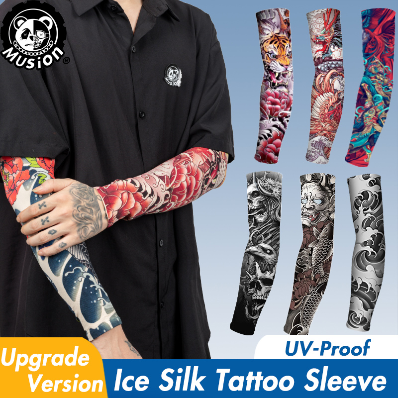 Motorcycle Gear Sleeve - Musion ใหม่ไม่มีรอยต่อแขนสักป้องกันรังสียูวีฝุ่นมือถุงเท้าแขนแขนตกปลารถจักรยานยนต์จักรยาน U Nisex แขนสักชุดคู่