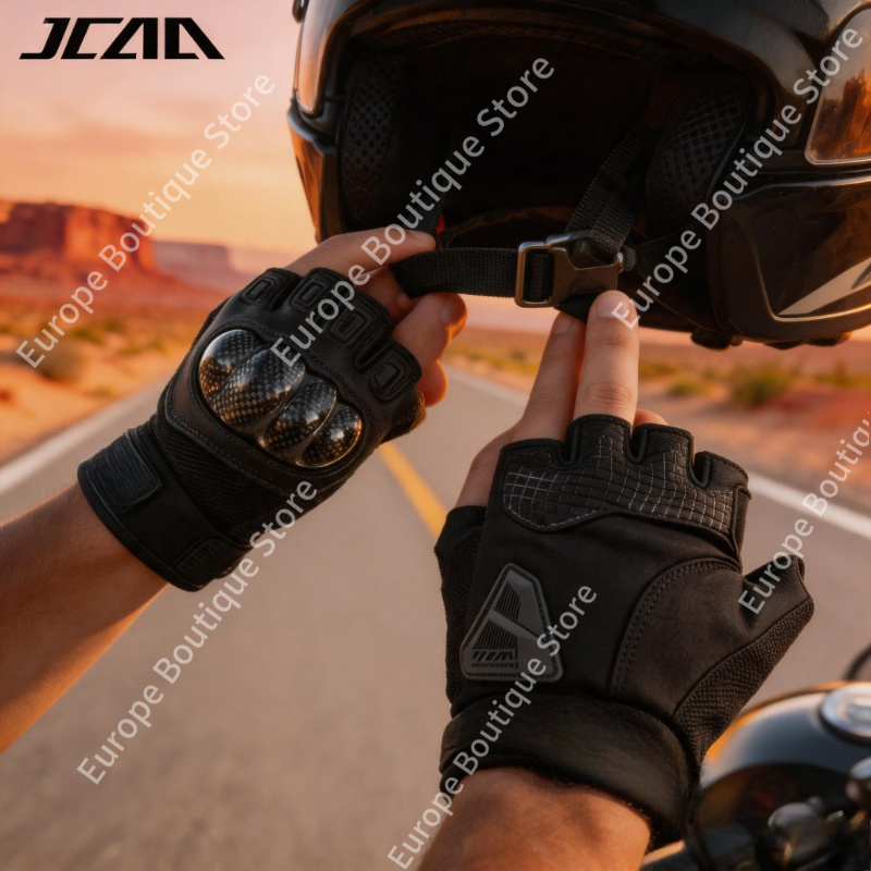 Motorcycle Gear Sleeve - ถุงมือครึ่งนิ้วคาร์บอนไฟเบอร์ระบายอากาศสำหรับฤดูร้อนปี 2026 รุ่นใหม่ สำหรับผู้ชาย หนังแท้ ป้องกันการตกกระแทก