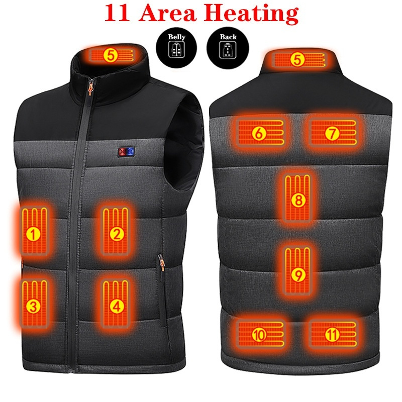 Motorcycle Gear Vest - เสื้อกั๊กอุ่นไฟฟ้าแบบชาร์จได้สำหรับทุกเพศ เสื้อผ้าทำความร้อน เสื้อกั๊กผ้าฝ้าย 11 โซนทำความร้อน เสื้อกั๊กควบคุมอุณหภูมิคงที่
