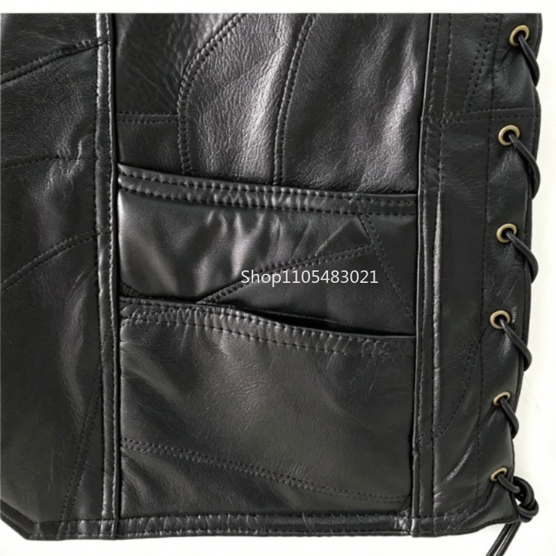 เสื้อกั๊กหนังผู้ชายสีดำแบบปะติ - Motorcycle Gear Vest บทวิจารณ์และราคา